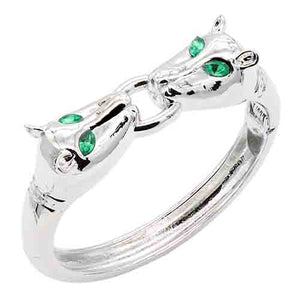 SILVER METAL ANIMAL HEAD BANGLE GREEN STONES ( 5422 SV )