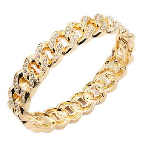 GOLD CHAIN BANGLE CLEAR STONES ( 5423 GD )