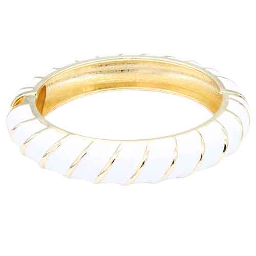 GOLD PLATED WHITE COLOR ENAMEL HINGED BANGLE ( 5432 WH )