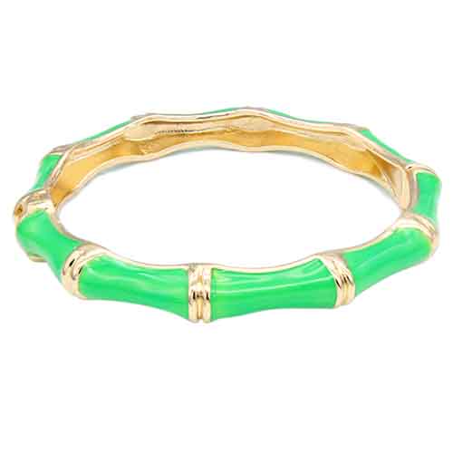 GOLD PLATED GREEN COLOR ENAMEL BAMBOO HINGED BANGLE ( 5438 GR )