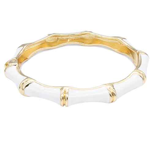 GOLD PLATED WHITE COLOR ENAMEL BAMBOO HINGED BANGLE ( 5438 WH )