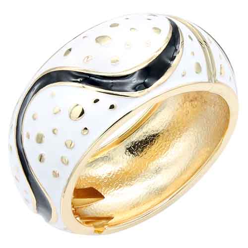 GOLD WHITE ENAMEL HINGED BANGLE ( 5441 GD )