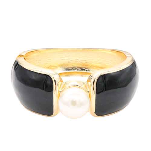 GOLD BLACK ACRYLIC BANGLE PEARL ( 5488 GDBK )