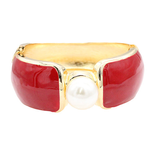 GOLD RED ACRYLIC BANGLE PEARL ( 5488 GDRD )