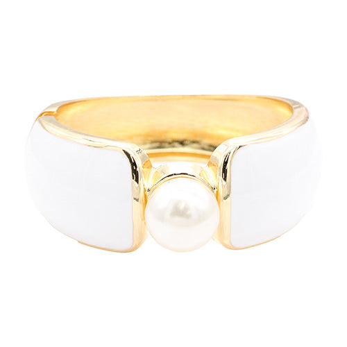 GOLD WHITE ACRYLIC BANGLE PEARL ( 5488 GDWH )