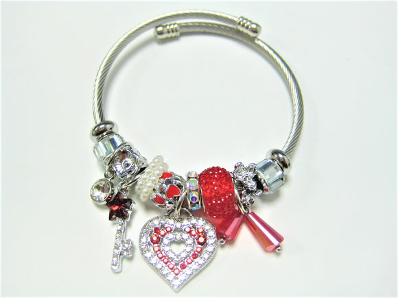 Silver Red Bracelet Heart Charms ( 807 SRD )