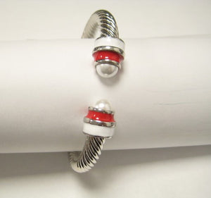 SILVER CUFF BANGLE RED WHITE ( 873 RDWT )