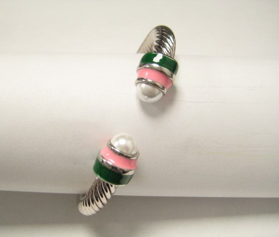 SILVER CUFF BANGLE PINK GREEN ( 873 SPG )