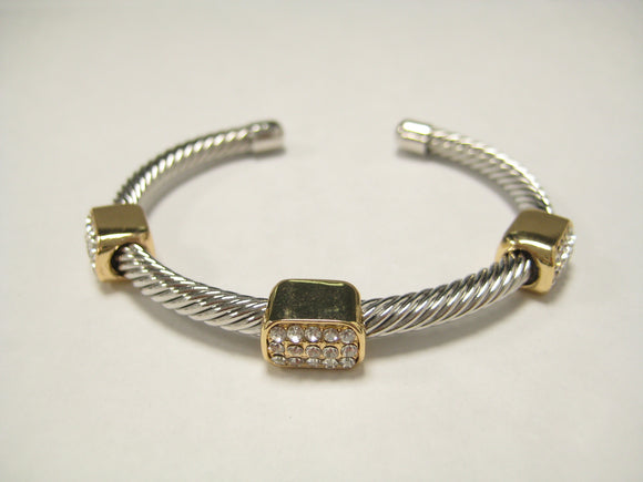 SILVER GOLD CUFF BANGLE CLEAR STONES ( 894 TT )