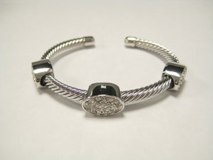 SILVER CUFF BANGLE CLEAR STONES ( 897 S )