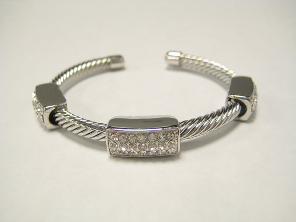 SILVER CUFF BANGLE CLEAR STONES ( 898 S )