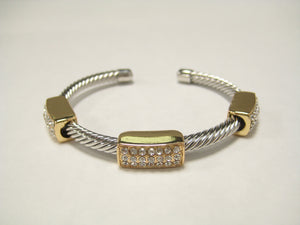 SILVER GOLD CUFF BANGLE CLEAR STONES ( 898 TT )