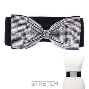 BLACK STRETCH BELT BOW CLEAR STONES ( 00023 CRJT )