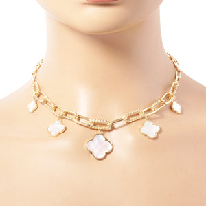 GOLD WHITE QUATREFOIL NECKLACE ( 258 GWH )