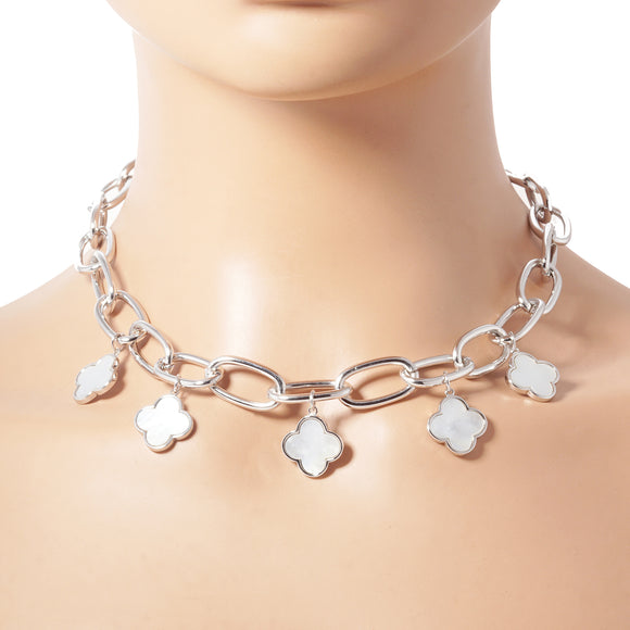 WHITE GOLD DIPPED NECKLACE WHITE QUATREFOIL ( 264 RWH )