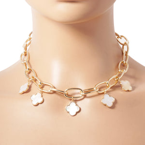 GOLD DIPPED NECKLACE WHITE QUATREFOIL ( 264 GWH )