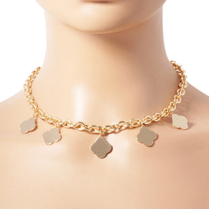 GOLD REFLECTIVE QUATREFOIL NECKLACE ( 266 G )