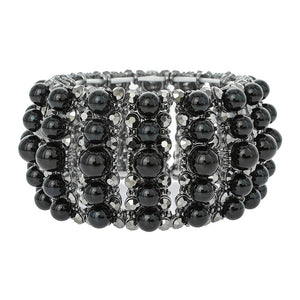 BLACK STRETCH BRACELET PEARLS STONES ( 119 BBK )