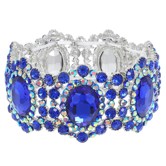 SILVER Stretch Bracelet ROYAL BLUE Stones ( 193 RRY )