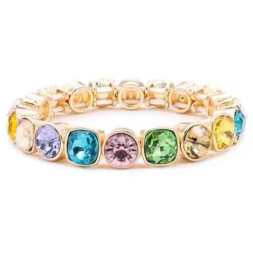 GOLD STRETCH BRACELET MULTICOLOR STONES ( 8117 GDMT )