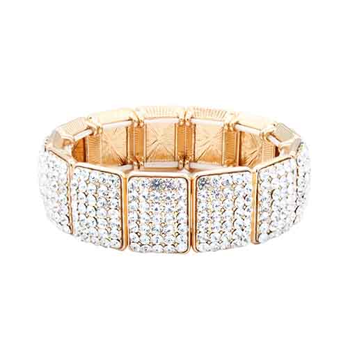 GOLD STRETCH BRACELET CLEAR STONES ( 8139 GDCL )