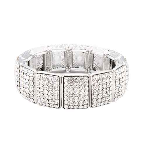 SILVER STRETCH BRACELET CLEAR STONES ( 8139 SVCL )