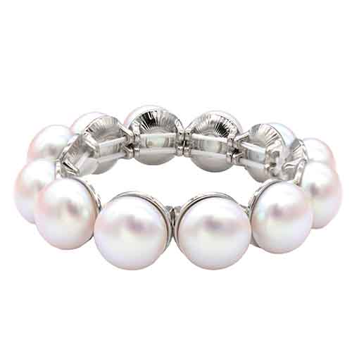 SILVER WHITE PEARL STRETCH BRACELET ( 8142 SVCL )