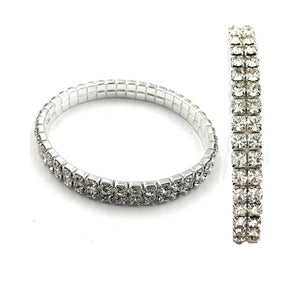 2 LINE SILVER STRETCH BRACELET CLEAR STONES ( 0002 1C )