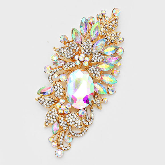 Gold FLORAL BROOCH AB RHINESTONES ( 06236 GAB )