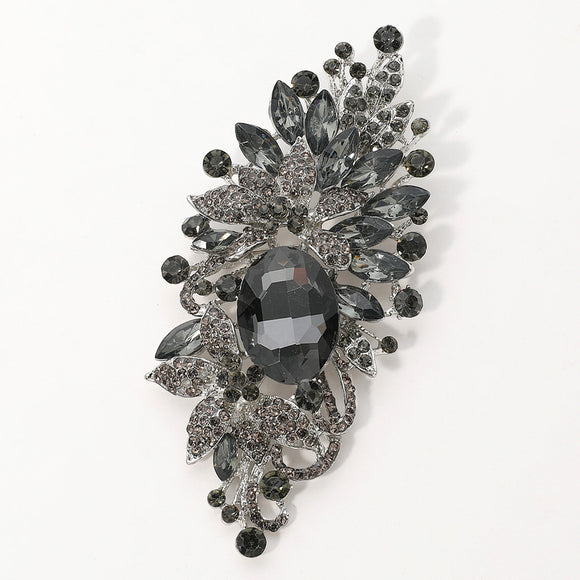 Hematite FLORAL BROOCH Black Hematite RHINESTONES ( 06236 HBK )