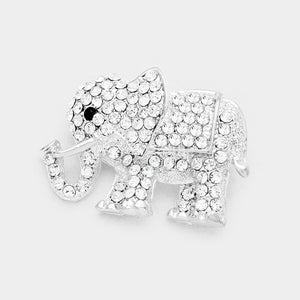 SILVER ELEPHANT BROOCH CLEAR STONES ( 06368 SCL )