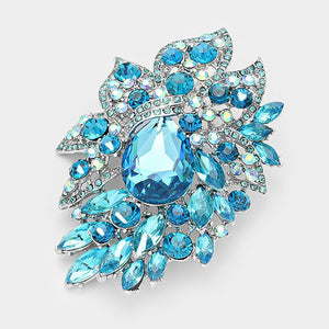 3.75" Silver Blue Rhinestone Brooch ( 06410 ABL )