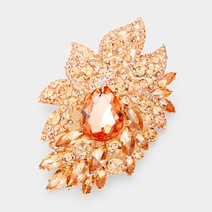 3.75" Rose Gold Peach Rhinestone Brooch ( 06410 RGPC )