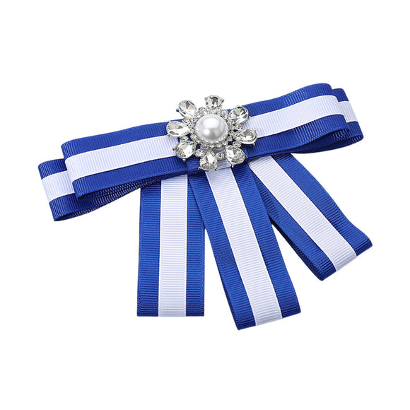 LARGE BLUE WHITE RIBBON BROOCH ( 1077 BL )