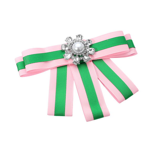 LARGE PINK GREEN RIBBON BROOCH ( 1077 PK )