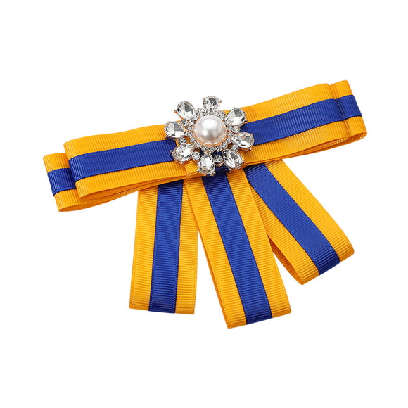 LARGE BLUE YELLOW RIBBON BROOCH ( 1077 YEL )