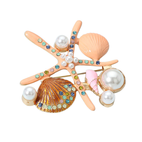 CORAL SEASHELL BROOCH ( 1083 CO )