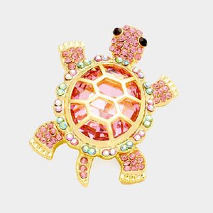 GOLD Pink Green TURTLE BROOCH ( 1186 GPKGN )