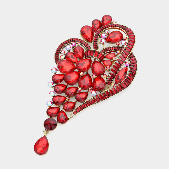RED EXTRA LARGE CRYSTAL BROOCH ( 1516 RED )