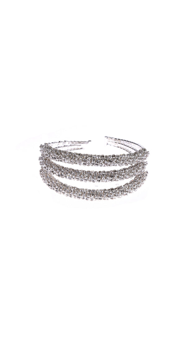 SILVER CUFF BANGLE CLEAR STONES ( 30464 CLSV )