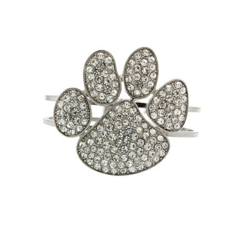 SILVER PAW BANGLE CLEAR STONES ( 58 S )