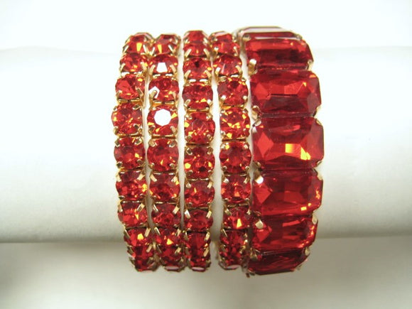 GOLD STRETCH BRACELETS RED STONES ( 629 GDRD )