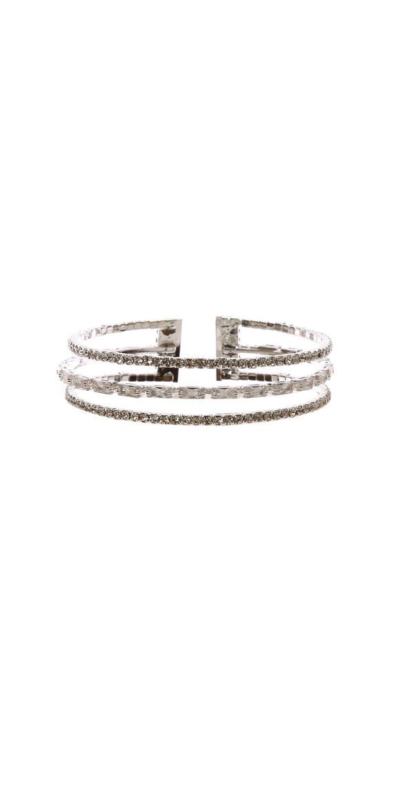 SILVER CUFF BANGLE CLEAR CZ STONES ( 30463 CLSV )