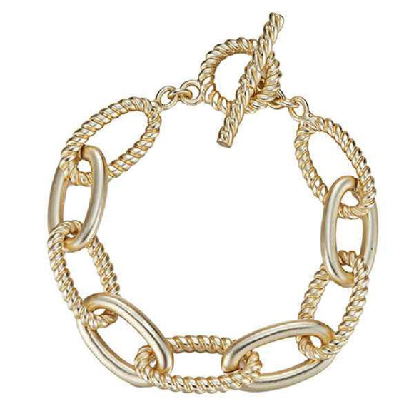 MATTE GOLD TEXTURE & SMOOTH TOGGLE CHAIN LINK BRACELET ( 9129 )