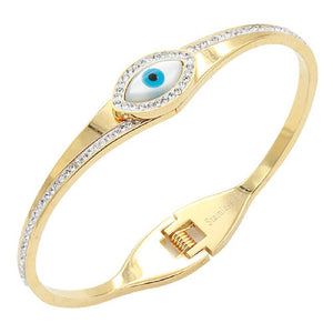 GOLD STAINLESS STEEL BANGLE CLEAR STONES BLUE EYE ( 4221 GD )