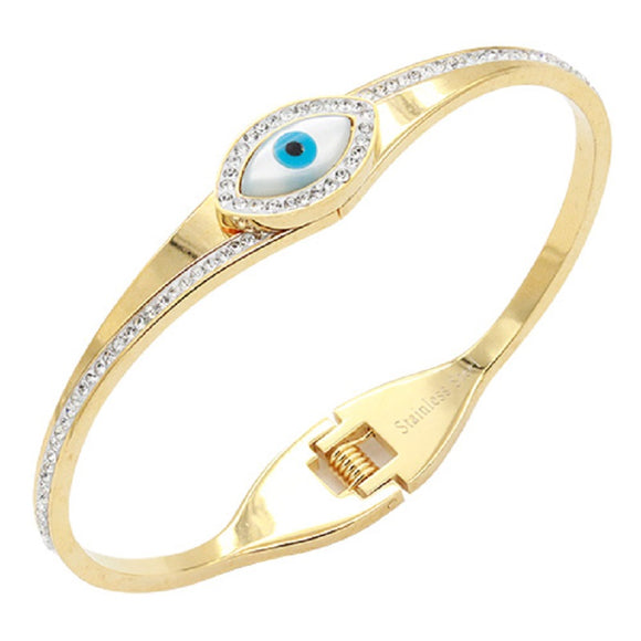 GOLD STAINLESS STEEL BANGLE CLEAR STONES BLUE EYE ( 4221 GD )