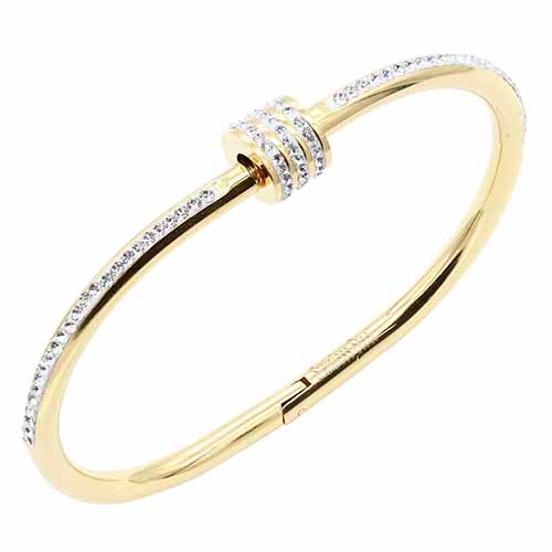 GOLD STAINLESS STEEL BANGLE CLEAR STONES ( 4233 GD )