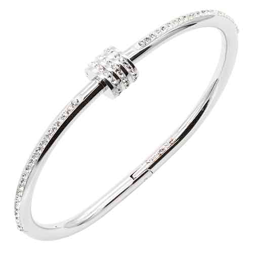 SILVER STAINLESS STEEL BANGLE CLEAR STONES ( 4233 SV )