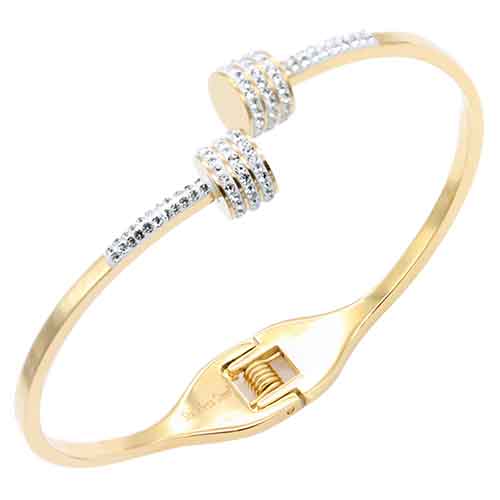 GOLD PLATED STAINLESS STEEL BANGLE CLEAR CZ STONES ( 4245 GD )