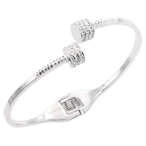 STAINLESS STEEL BANGLE CLEAR CZ STONES ( 4245 SV )